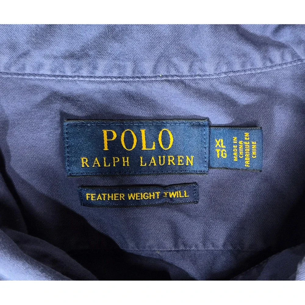 Polo Ralph Lauren  XL Blue Feather Weight Twill Military Epaulet Shirt Vintage
